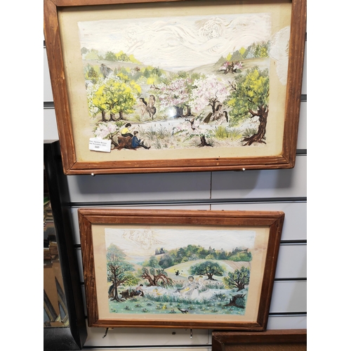 105 - Pair Of Watercolours Of Country Scene With Ladies