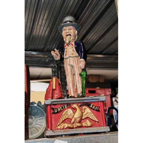 489 - Cast Iron Uncle Sam Money Box Working