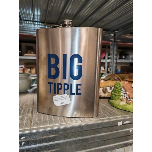 494 - Large Stainless Steel Big Dipple Hip Flask