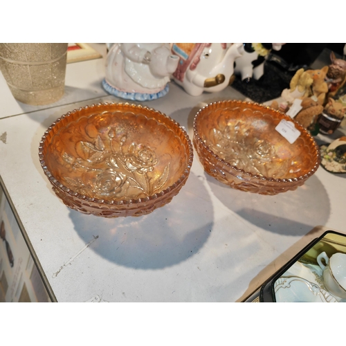 529 - Pair Of 1930'S/40'S Marigold Carnival Glass Bowls