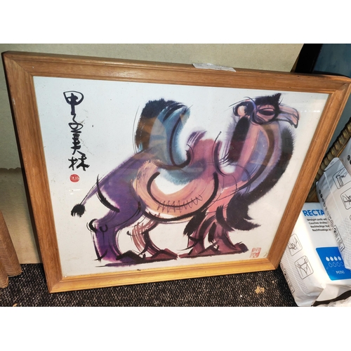 548 - Framed Camel On Silk Oriental Picture