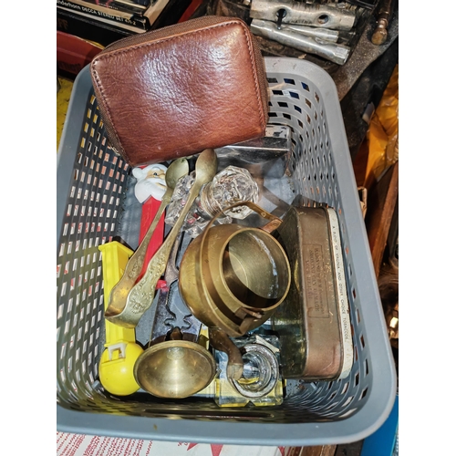 614 - Basket Of Mixed Items Including Inkwells, Phone Cases Etc