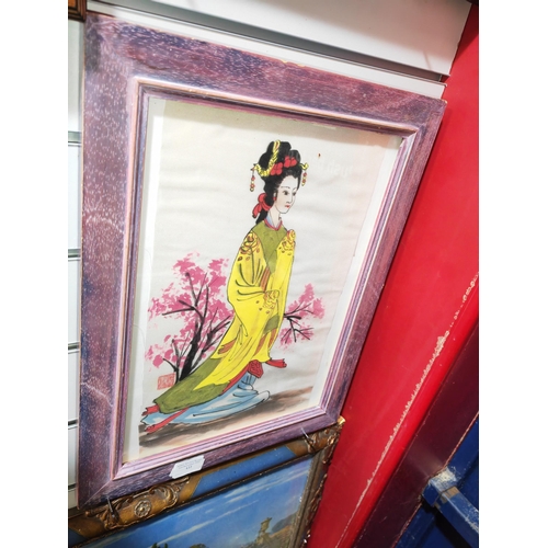 122 - Framed Oriental Print On Silk