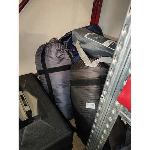 224 - 2 Sleeping Bags, Fold Up Table, Double Air Bed Etc