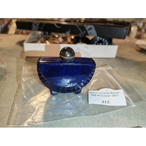 315 - 1930'S Deco Blue Glass Scent Bottle