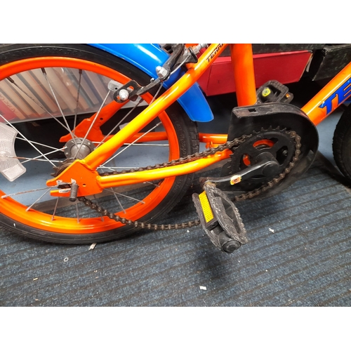 45 - Terrain Orange Childs Push Bike Missing Wheel Nuts And Part Of Chain Guard