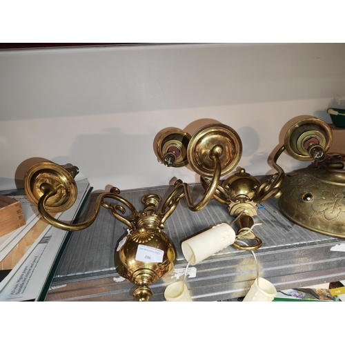 186 - Pair Of Brass Wall Lights And Brass Shade