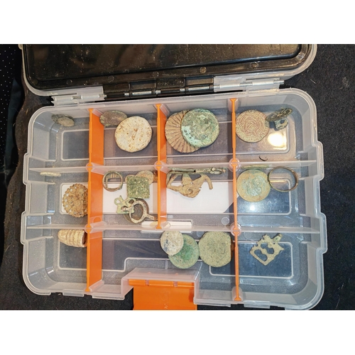 262 - Box Of Metal Detecting Finds To Include Coins, Buckles And Rings Etc