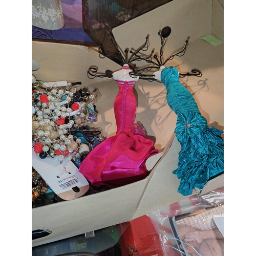 293 - Box Of Costume Jewellery And Jewellery Hangers