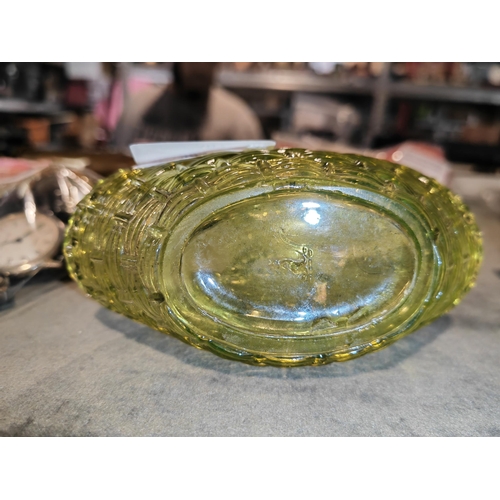 307 - Victorian Sowerby Green Glass Basket Makers Mark To Base C 1880