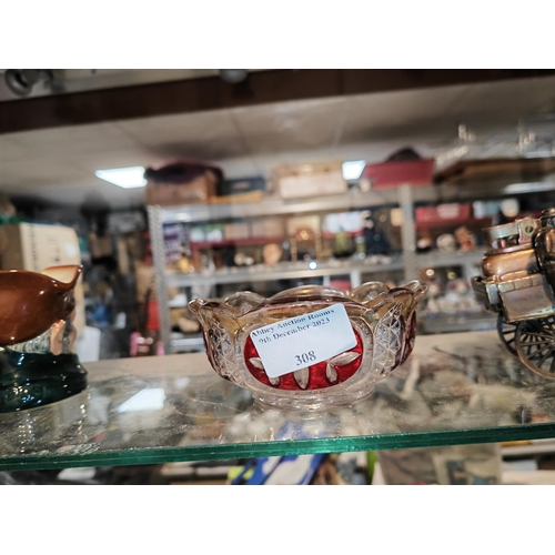 308 - Small Glass Bowl Ruby Flash Approx 4 3/4