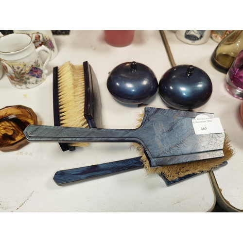 465 - Davidson Blue Celuloid Vanity Brushes And 2 Bowls Circa 1940 / 1950 A/F