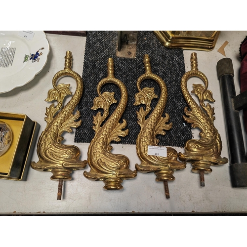 483 - 4 Heavy Brass Koi Fish Table Legs Approx. 30Cm