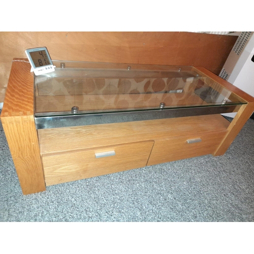 728 - Light Oak And Glasd Coffee Table With Drawers