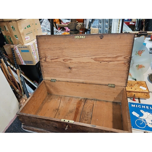 486 - One Pine Large Vintage Wooden Box With Key