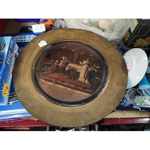 680 - Pair Of Tin Hand Painted Round Wall Plaques