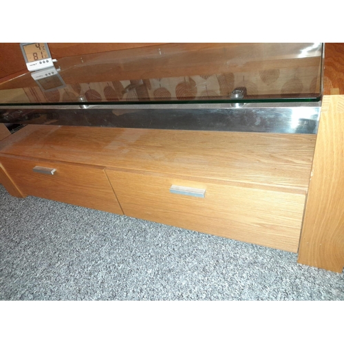 728 - Light Oak And Glasd Coffee Table With Drawers