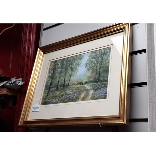 100 - Small Framed Signed Pastel Called Bluebell Wood By John Soar 1989