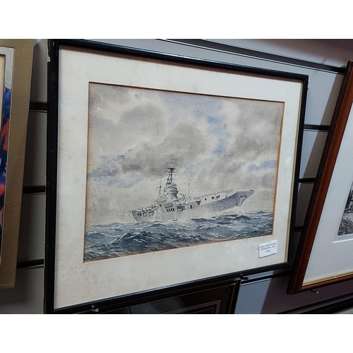 112 - Framed Watercolour Of Air Craft Carrier