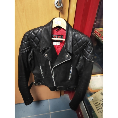 22 - Black Leather 1970'S Tt Leather Biker Jacket 36 Inch