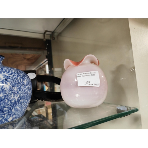 438 - Victorian 2 Colour Glass White Over Pink Bowl Erfar Boulton & Mills Or Stevens & Williams