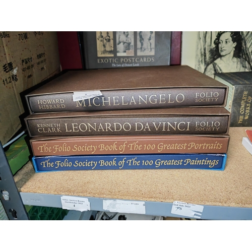 5 - 4 Large Format Folio Society Art Books Including Michelangelo, Vinci, Paintings And Portraits