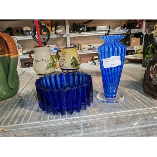 546 - Blue Glass Dish And Vase