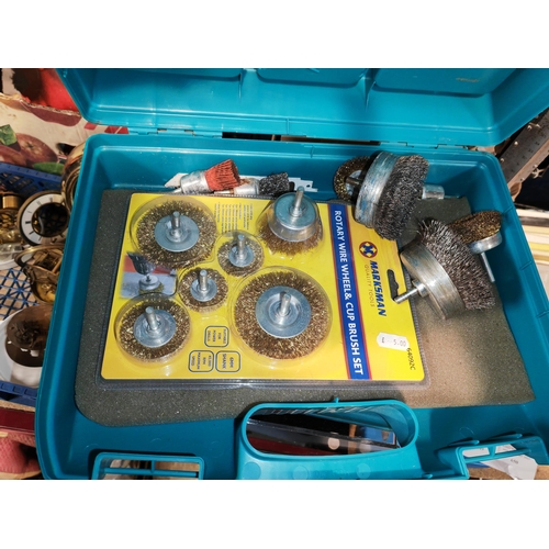 637 - 2 Makita Tool cases With Rotary Wire Wheel And Cup Brush Set Plus Drill Bits