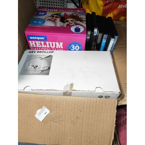 661 - Helium Balloon Bottle Empty, Dvds Mixed X 15, Boxed Glass Dome + Stand Cakes