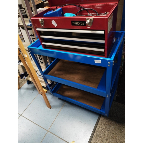 99 - Blue Metal Three Tier Tool Trolley On Wheels