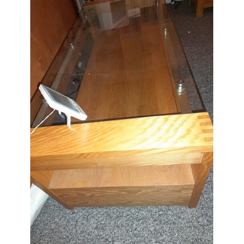 55 - Light Oak And Glass Coffee Table With Drawers