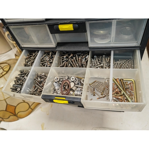 500 - Plastic Stanley Storage Box Full Of Watch And Clock Spares And Others