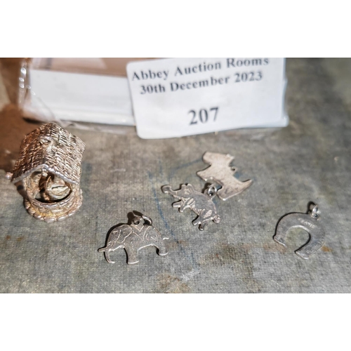 207 - Job Lot Of Silver Charms Including Wishing Well, Elephant X 2, Pig And Horse Shoe And Scotty Dog