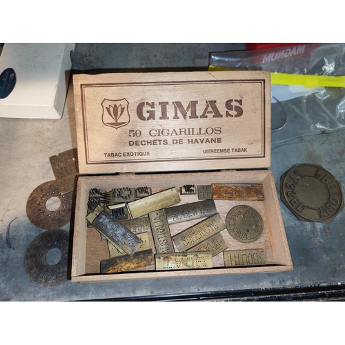 210 - Cigar Box Of Brass Letter Stamps