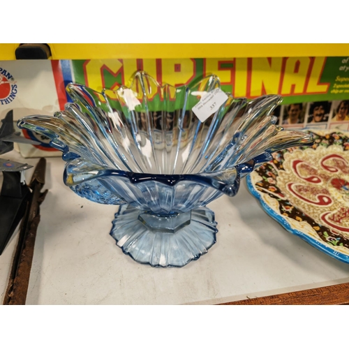 337 - 1930'S Blue Glass With Budgerigars In Form Of Handles With Slight Crack