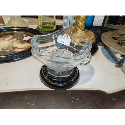 404 - 1930'S Blue Glass Bowl With Frog And Black Glass Base Handles As Elephants Heads And Trunks