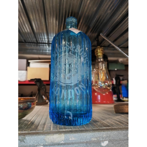 407 - Victorian Blue Coloured Glass Soda Syphon Bottle Marked J Mills & Sons With Shelf Ware