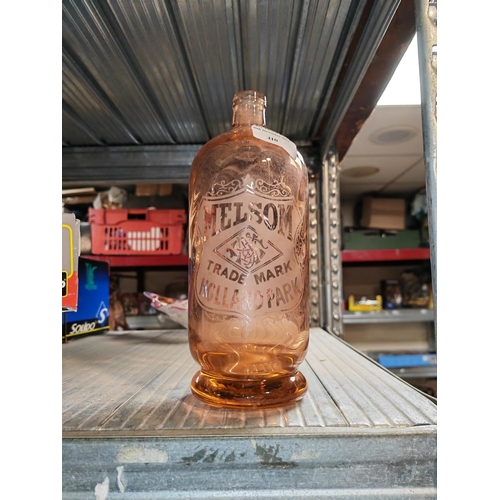 410 - Victorian Peach Coloured Soda Syphon Bottle Marked Melson Holland Park