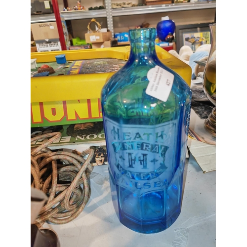 427 - Victorian Blue Coloured Soda Syphon Bottle Marked Heath Nailsea Has A Crack And Shelf Ware