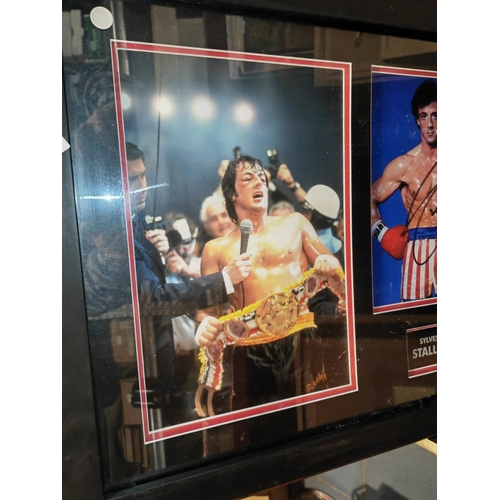 297 - Framed Triple Photo Of Sylvester Stallone As Rocky With Genuine Signature Approx. Size 21 1/8