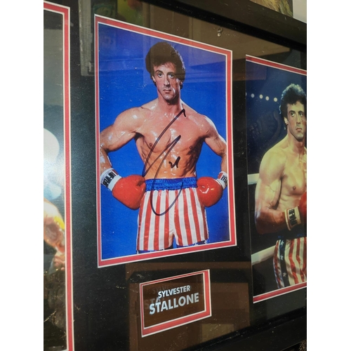 297 - Framed Triple Photo Of Sylvester Stallone As Rocky With Genuine Signature Approx. Size 21 1/8