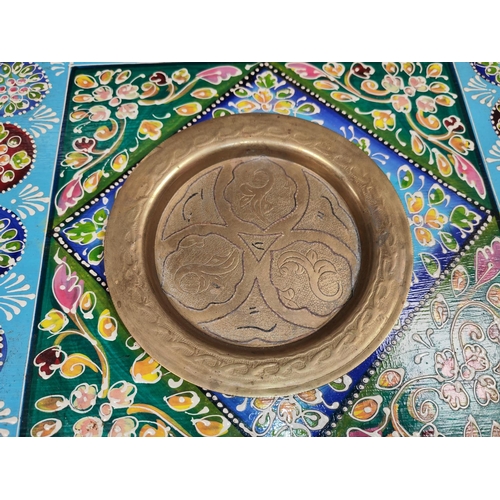 372 - Small Asian Patterned Stool And A Brass Asian Patterned Tray