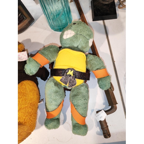 422 - 2 Vintage Teenage Mutant Ninja Turtle And Jim Henson Fozzie Bear Soft Toys From The 1976