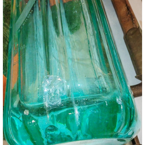 421 - Victorian Turquoise Coloured Glass Soda Syphon Marked Shaw & Sons Has A Crack And Shelf Ware