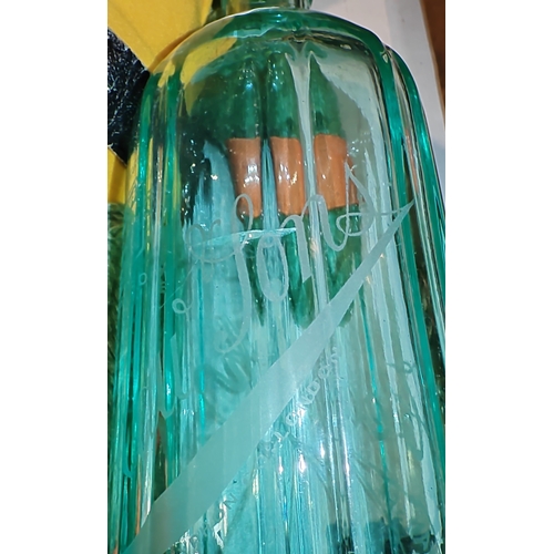 421 - Victorian Turquoise Coloured Glass Soda Syphon Marked Shaw & Sons Has A Crack And Shelf Ware