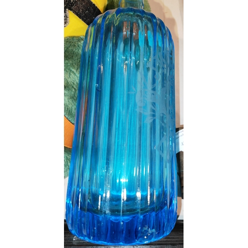 407 - Victorian Blue Coloured Glass Soda Syphon Bottle Marked J Mills & Sons With Shelf Ware