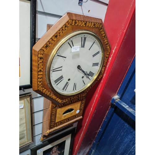 124 - Vintage Wooden Inlaid Wall Clock No Pendulum