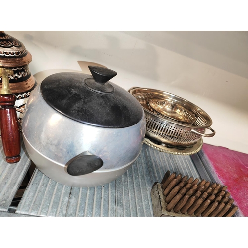 201 - Selection Of Silver Plate Plus Small Pressure Cooker And A Cigarette Case