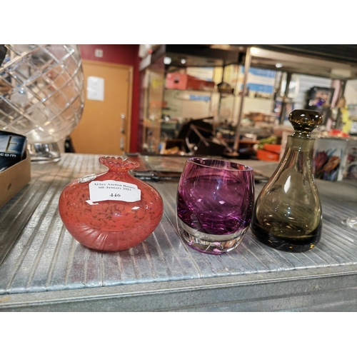 446 - 3 Items Of Coloured Glass