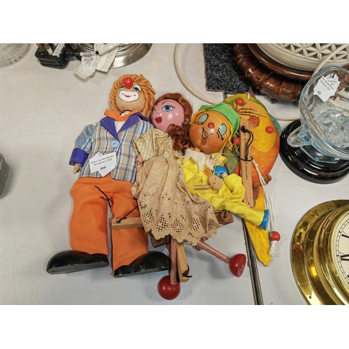 466 - 3 Pelham Puppets And A Wooden Parrot Puppet